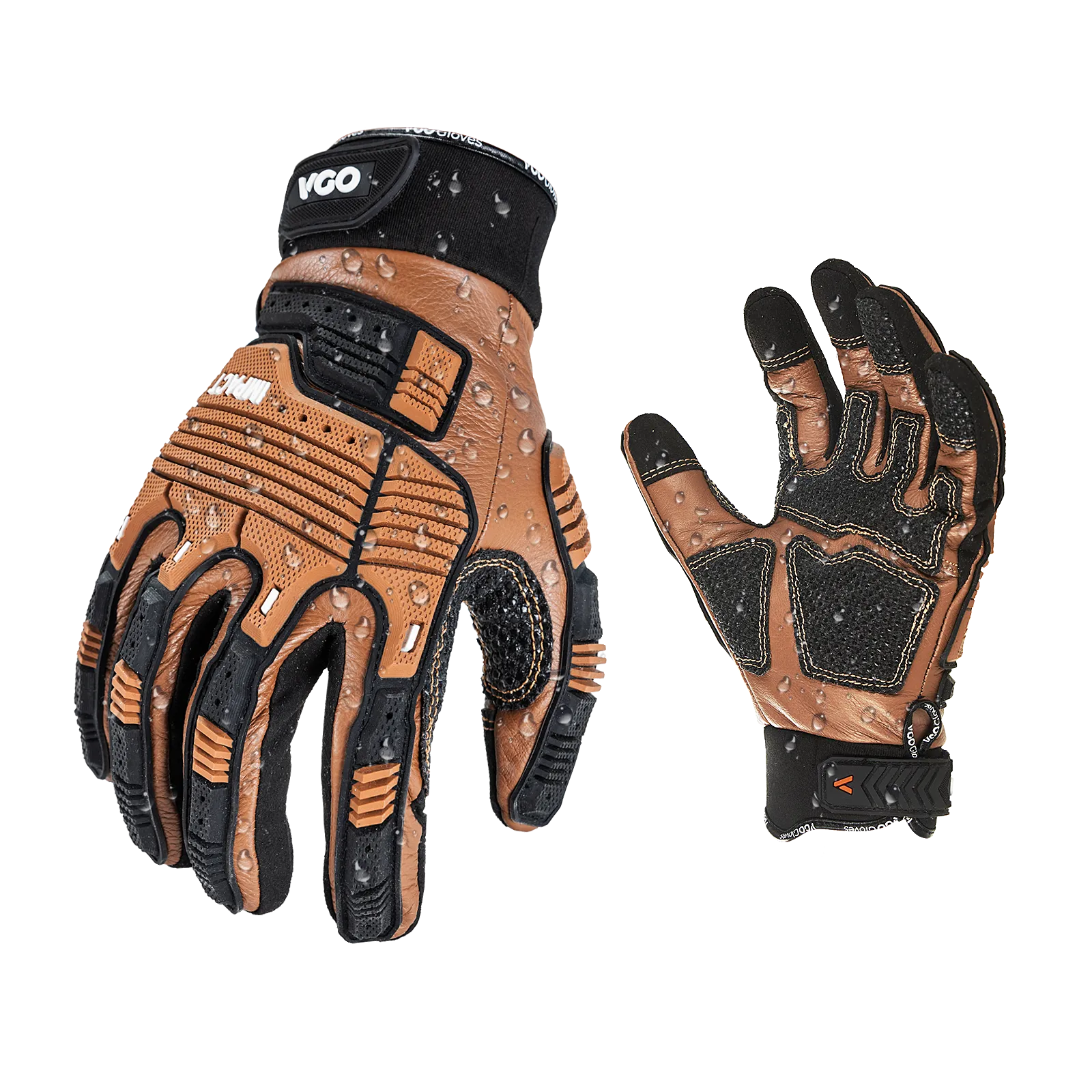 VGO 1Pair Cow Leather Work Gloves, Impact Mechanic Gloves, Abrasion Resistant, Water Resistant, Men's leather work glove (CA7722IP)