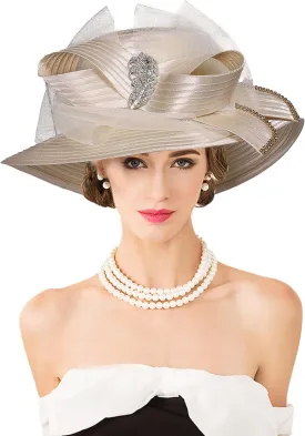 Women Derby Church Dress Fascinator Wide Brim Hats 1920s Vintage Tea Party Wedding Cloche Bowler Hats