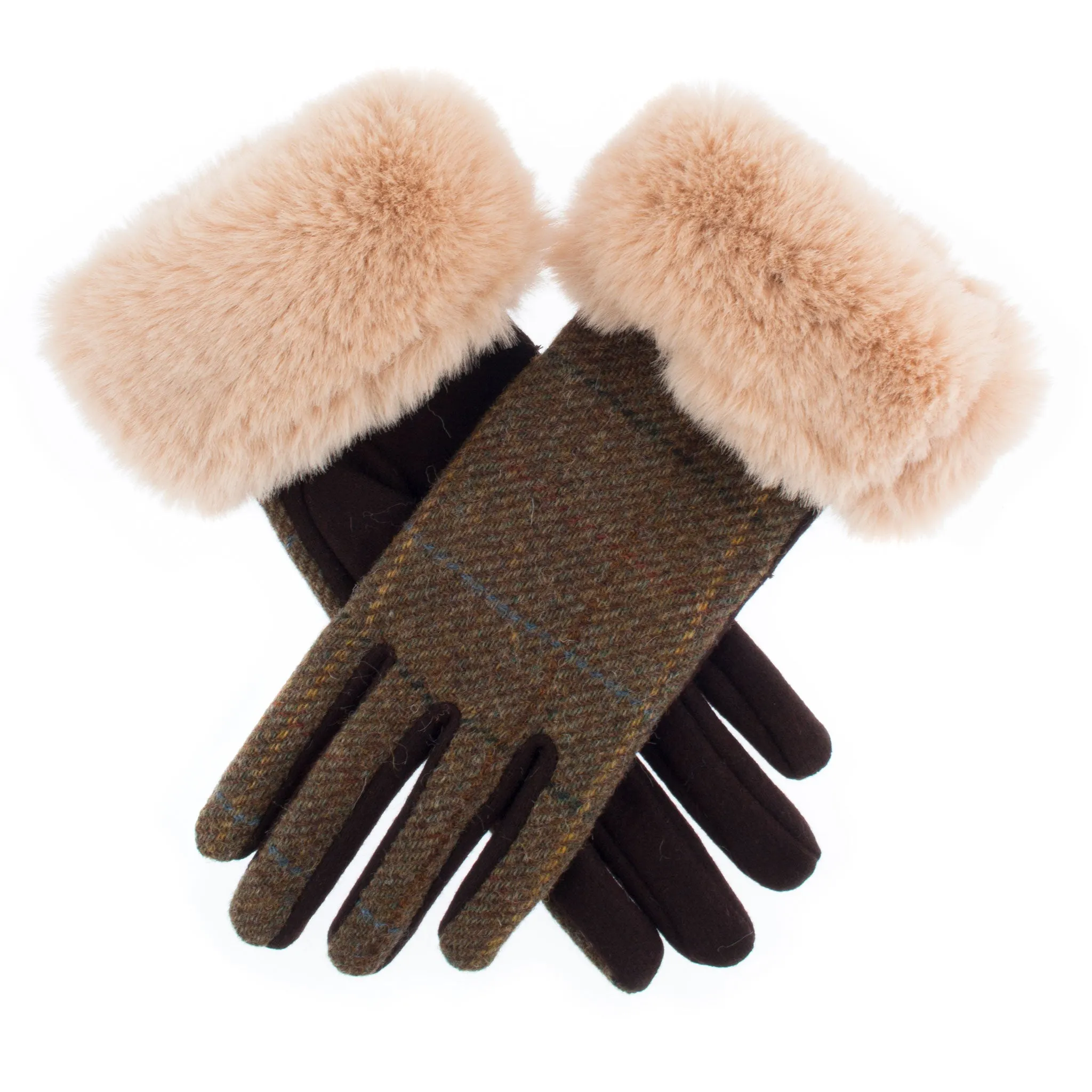 Women's Abraham Moon Tweed Gloves with Faux Fur Cuffs
