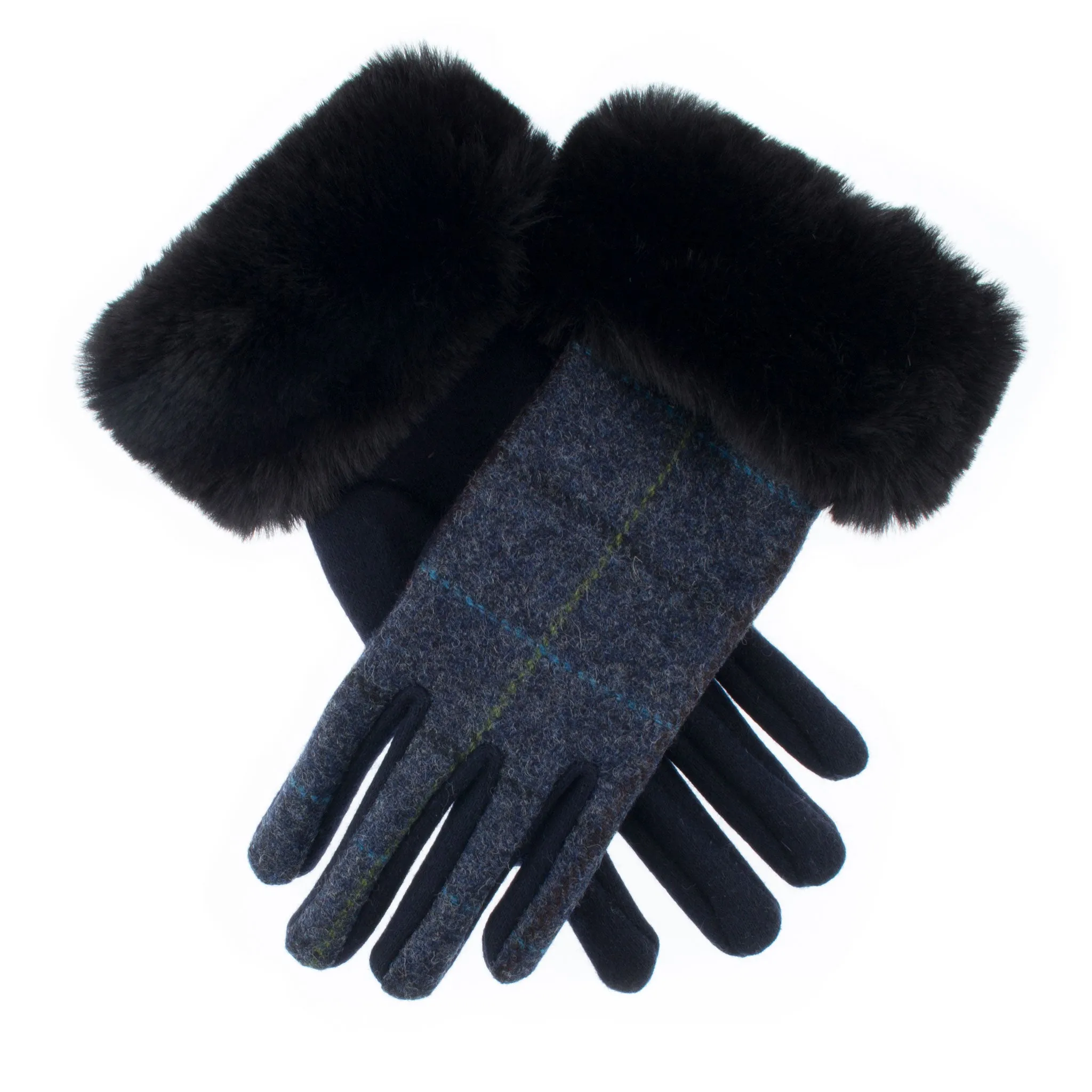 Women's Abraham Moon Tweed Gloves with Faux Fur Cuffs