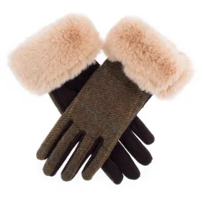 Women's Abraham Moon Tweed Gloves with Faux Fur Cuffs