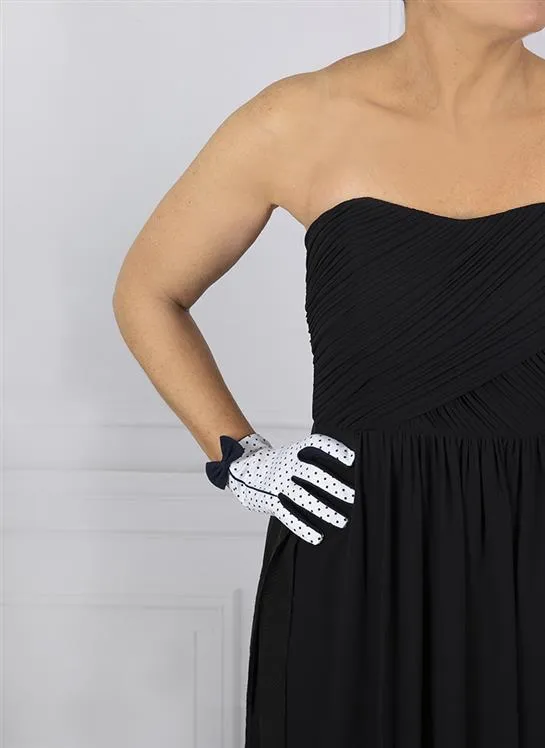 Women's Spotted Cotton Gloves with Side Bow and Trim