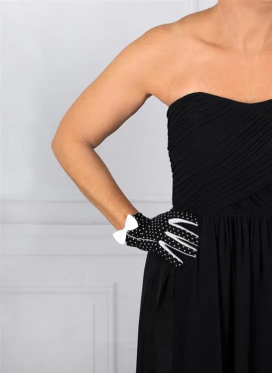 Women's Spotted Cotton Gloves with Side Bow and Trim